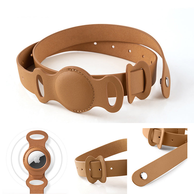Smart Anti-Lost Pet Collar with AirTag Holder – Premium Leather Design