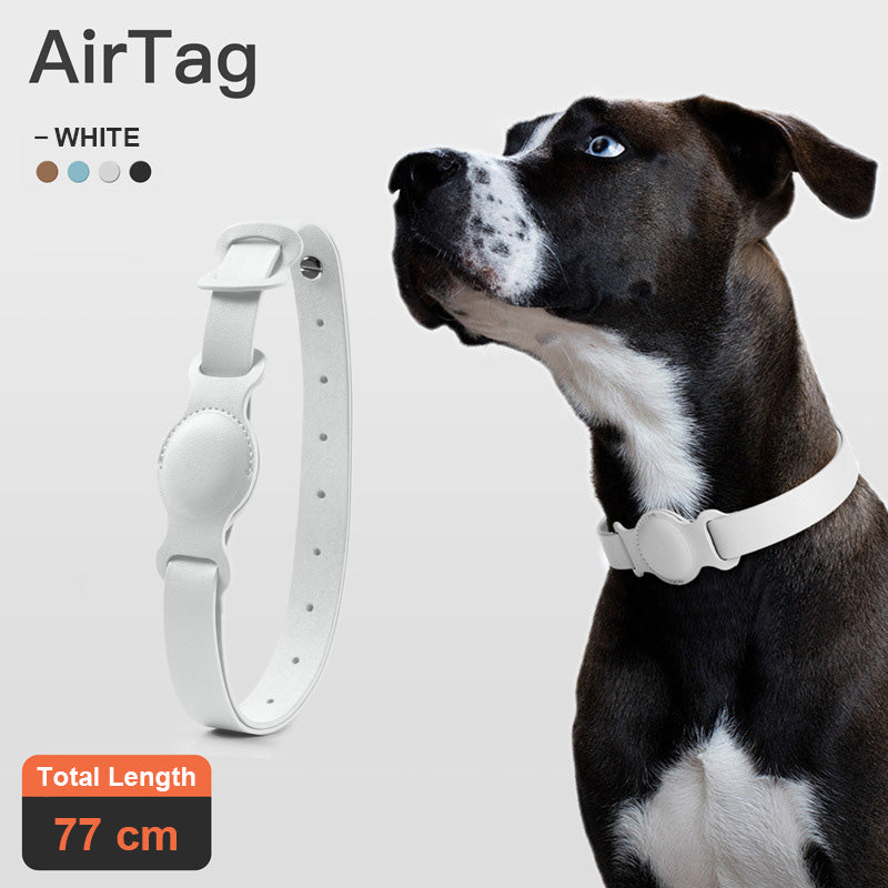Smart Anti-Lost Pet Collar with AirTag Holder – Premium Leather Design