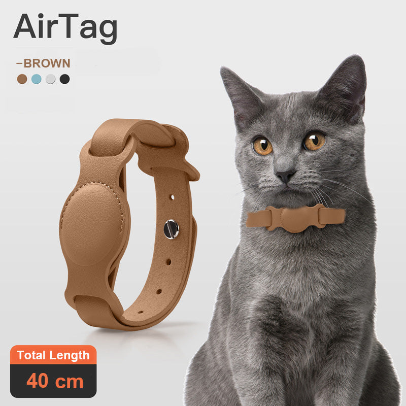 Smart Anti-Lost Pet Collar with AirTag Holder – Premium Leather Design