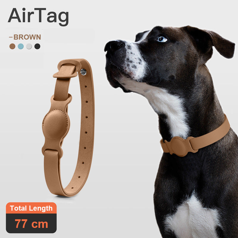 Smart Anti-Lost Pet Collar with AirTag Holder – Premium Leather Design
