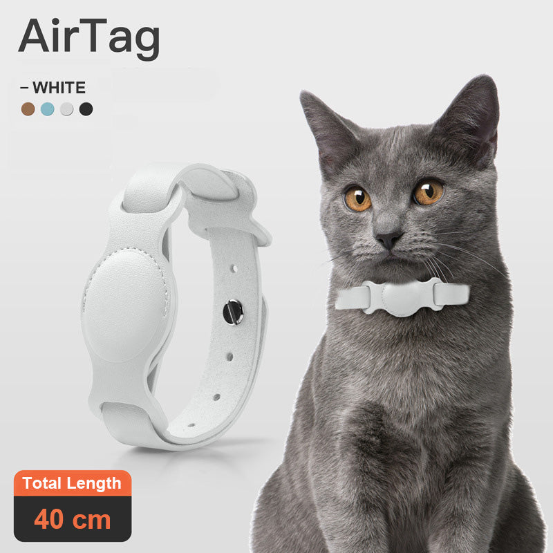 Smart Anti-Lost Pet Collar with AirTag Holder – Premium Leather Design